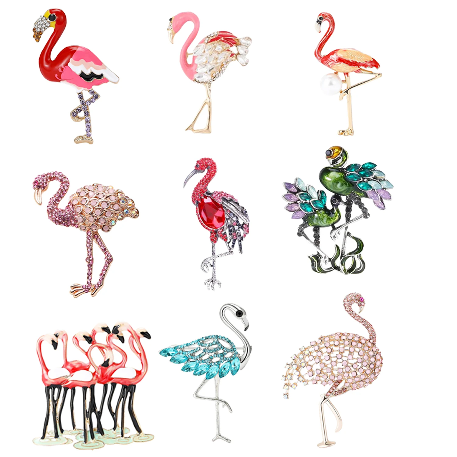Broches de flamenco esmaltados con diamantes de imitación para mujer, alfileres de animales Unisex, accesorios informales para fiesta disponibles en varios colores, regalos