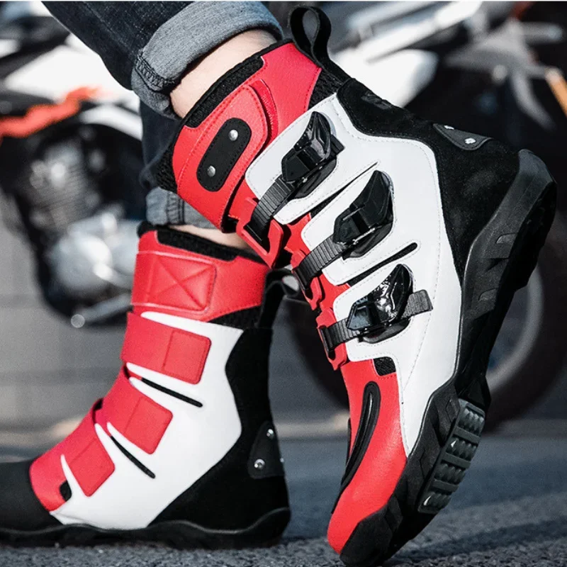 Motorcycle Boots Men Motorcycle Riding Shoes Ankle Shoes Gear Shifting Pads Ultrafine Fiber Upper Motorcyclist Boots Size 37-47