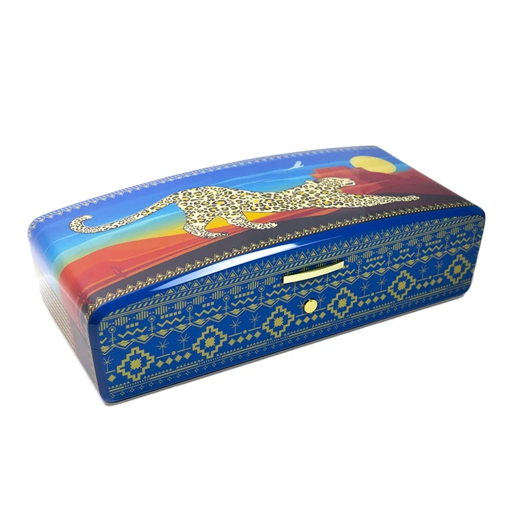 Leopard series cigar box, China red/deep sea blue, double-layer large-capacity piano paint cigar