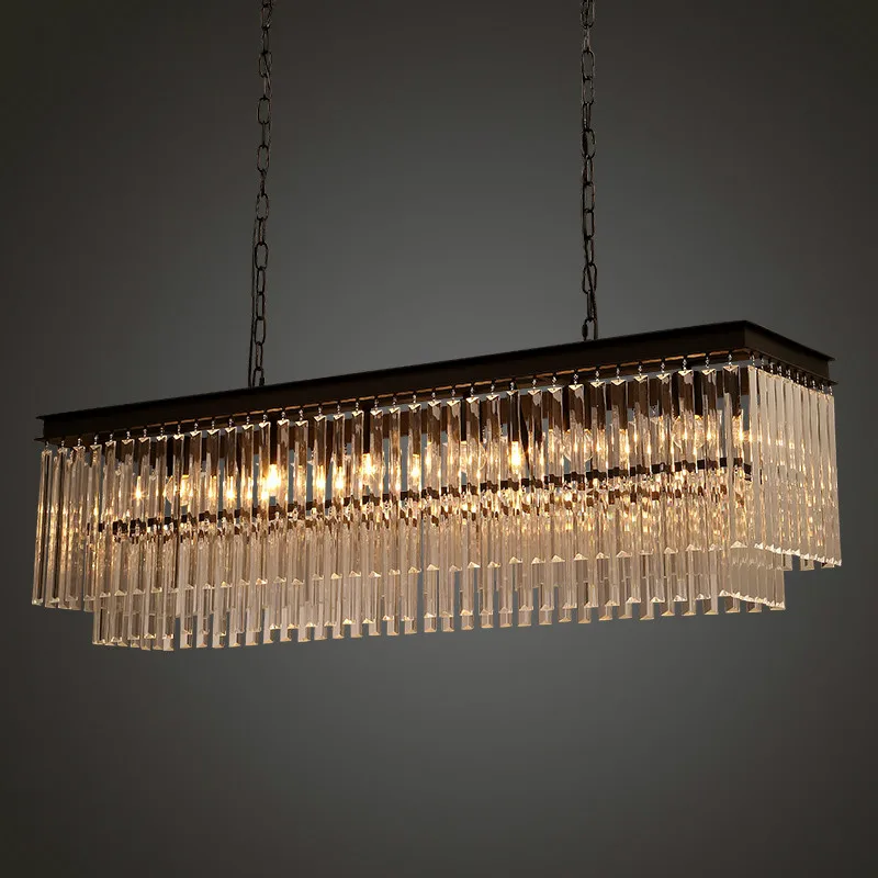 American Vintage Black Metal Gray / Amber  Clear Crystal Led Pendant Light Lustre K9 Tubular  2 Layers  