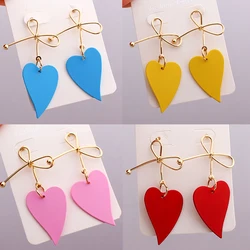 Women Heart Drop Earrings for Party Jewelry Vintage Gold Color Metal Bow Knot Earrings Geometric Female Brincos New Fashion