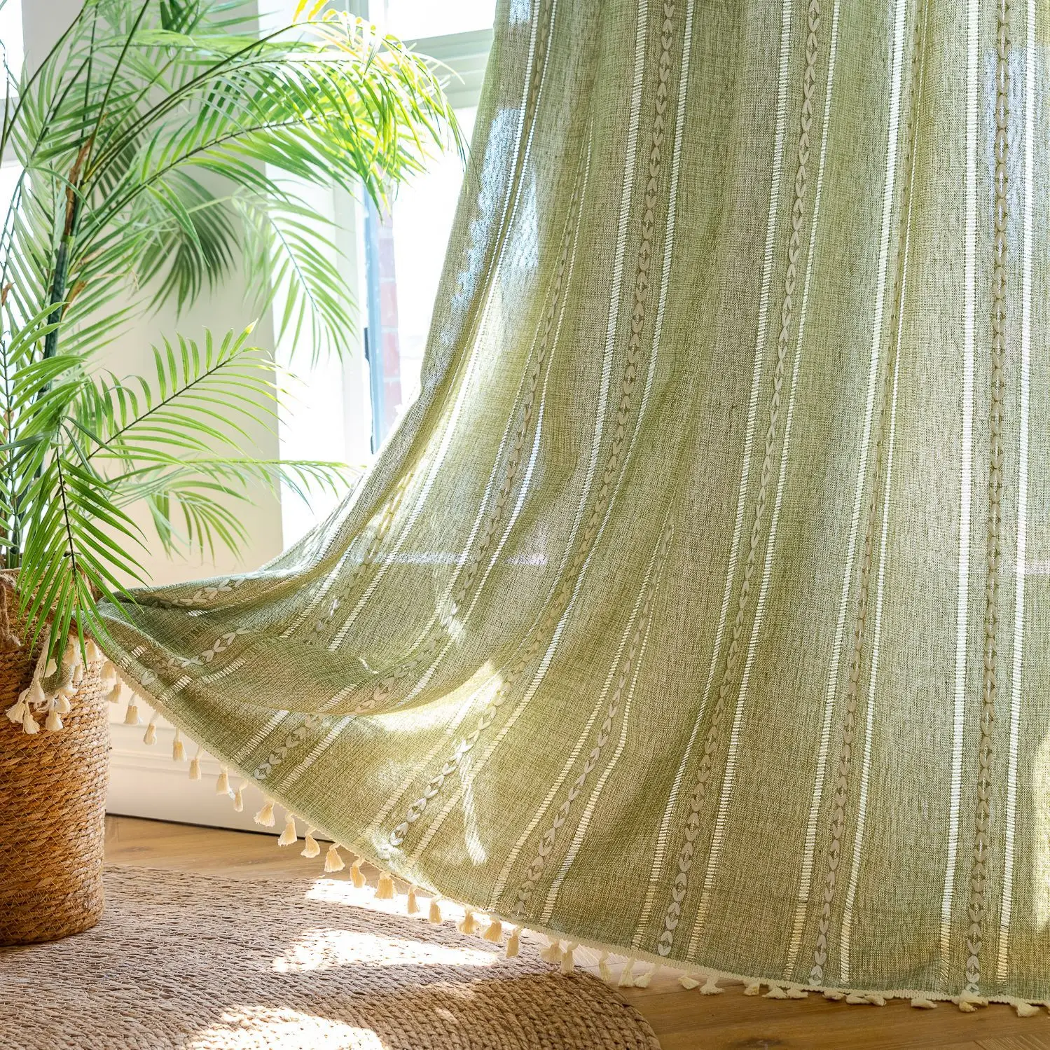 Linen Blackout Custom Mori Style Simple Solid Color Beige Linen Sheer Curtain for Home Living Room House Decoration