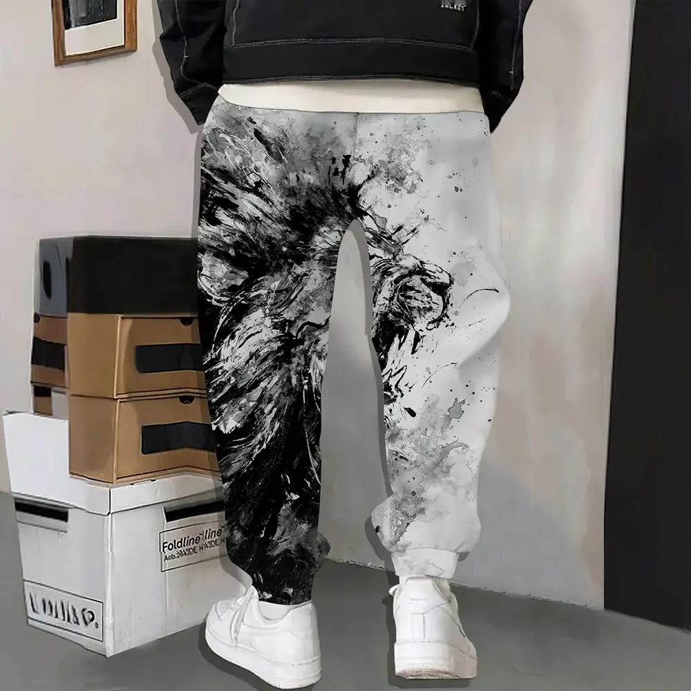 Men's Sweatpants Retro 3D Square Printed Sweatpants Men's Loose Pocket Drawstring Sweatpants Winter Thick Warm Sweatpants