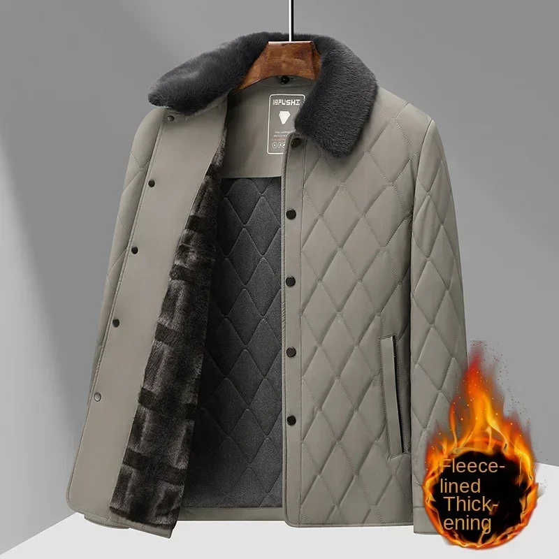 Veste Mulberry InjCotton pour homme avec poignées, col en fourrure amovible, revers d'hiver, manteau décontracté Jack épaissi en velours, 2024