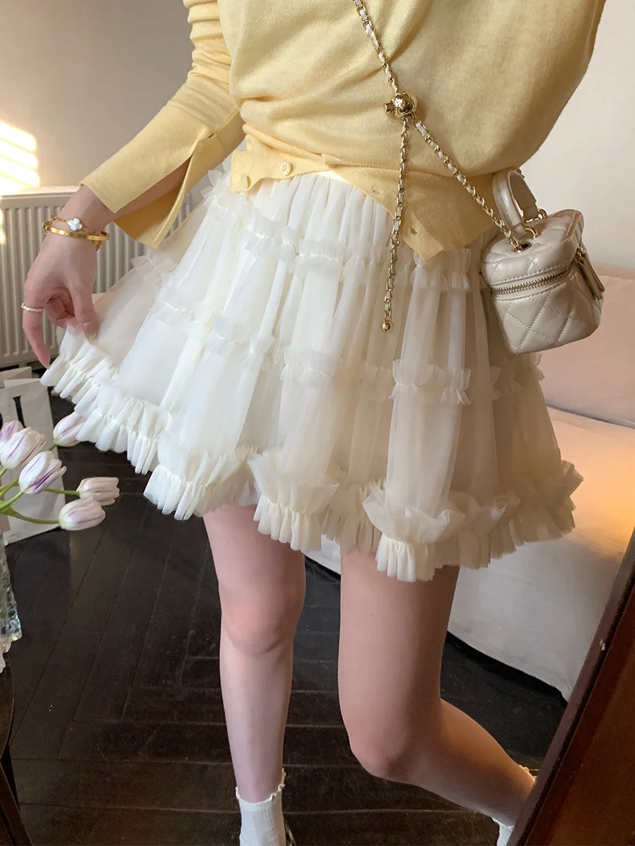 

Юбка MUKOK Cloud Ballet Fashion Mesh Puffy Short Skirt, короткая, с высокой талией, многоярусная, из нейлоновой ткани, весна-лето, женская
