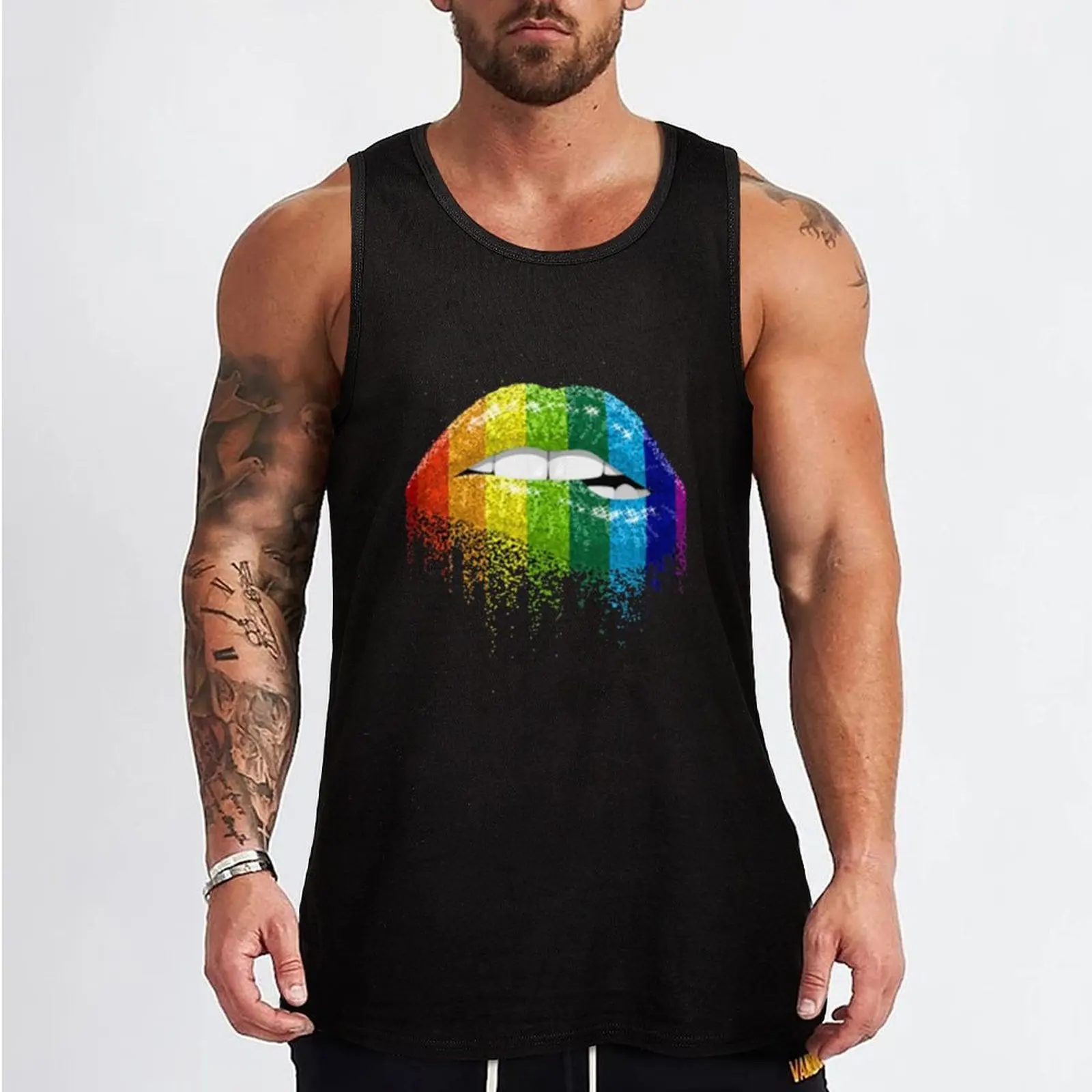 Rainbow Lips Tank Top gym clothes man fitness tops gym for men Men's t shirt