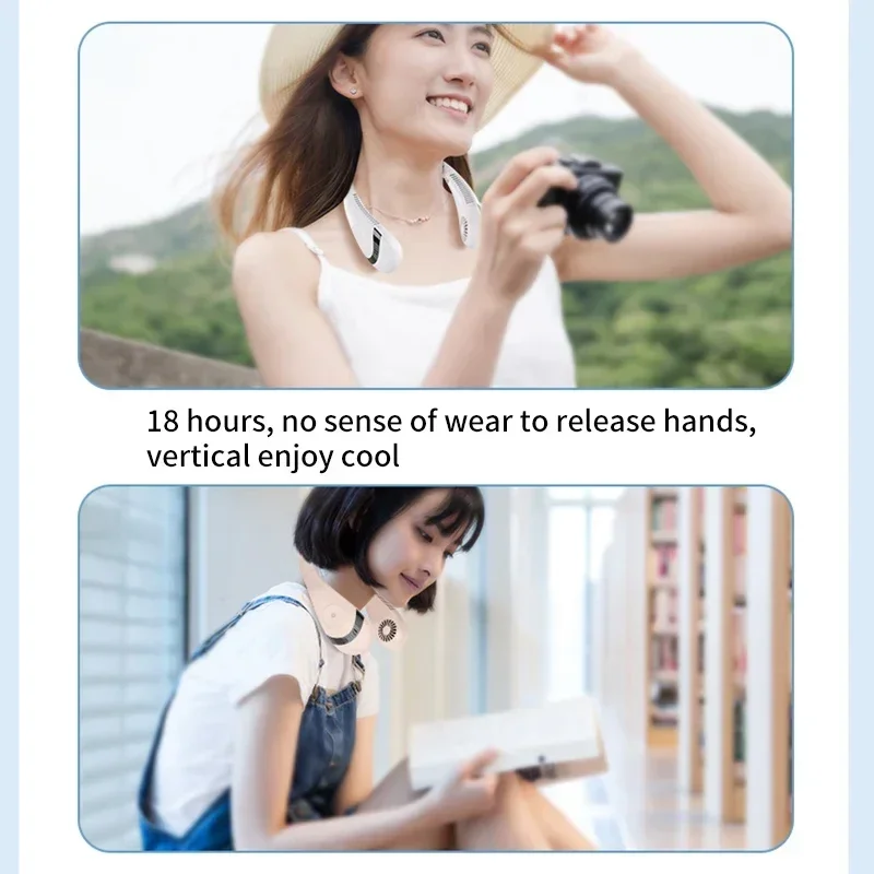 샤오미 걸이식 목 선풍기, 휴대용 접이식 블레이드리스 환풍기, C타입 충전, 360 도 에어컨 선풍기, 5000mAh