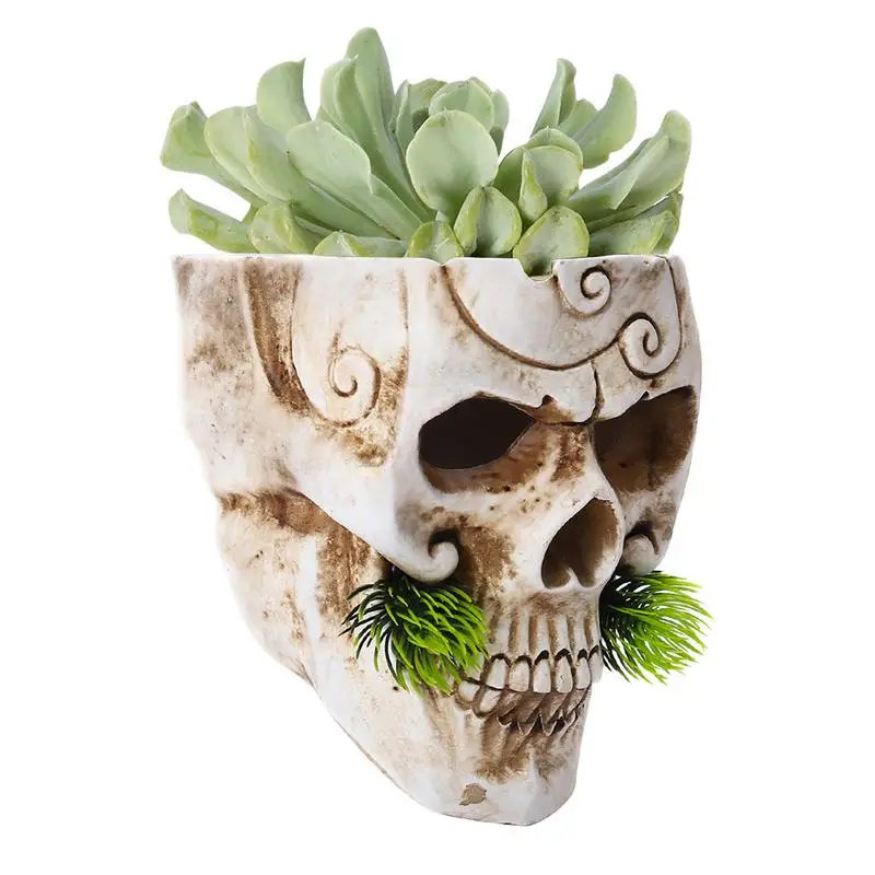 

Skull Planter Pot Skeleton Planter Pot With Pine Leaves Resin Succulent Planter For Home Unique Plant Pots Indoor Wall Mounted