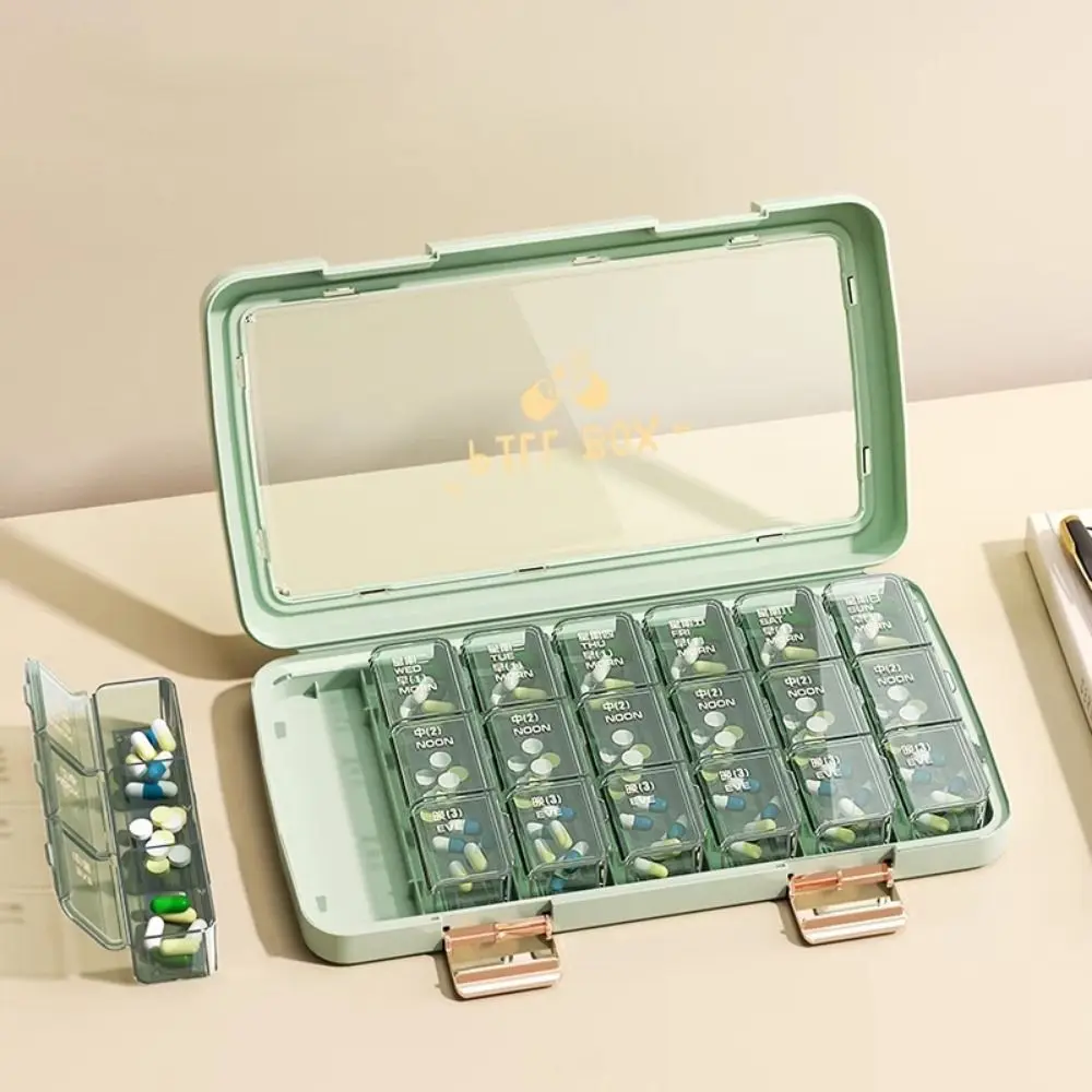 BPA الحرة 21/28 شبكة منظم حبوب منع الحمل صندوق بلاستيكي واضح 7 أيام حالات حبوب منع الحمل المدمجة المحمولة صندوق تخزين حبوب منع الحمل خطة الأدوية الشهرية