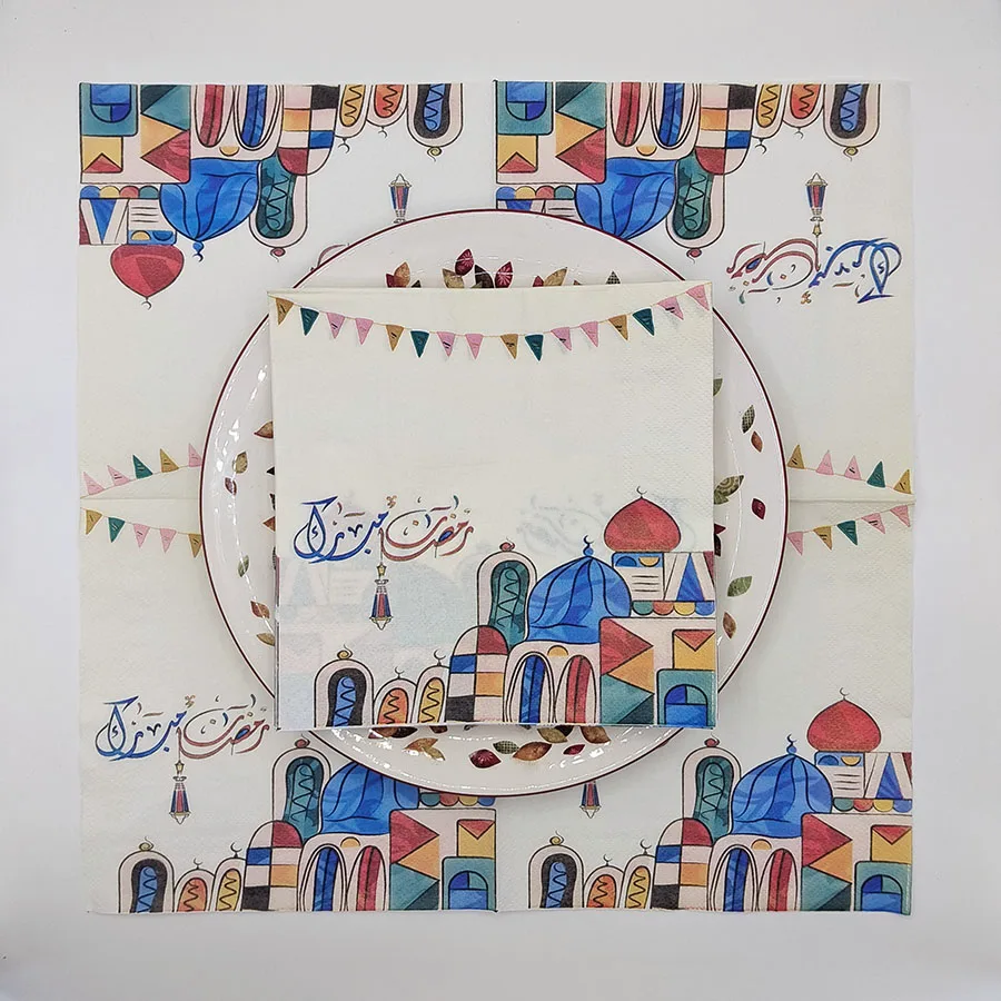 10/20 قطعة 33 سنتيمتر 2 طبقة رمضان تحت عنوان المناديل الملونة ، أعلام لب الخشب الأصلي ، المفارش ورق الزخرفية ، DIY Decoupage ورقة #2