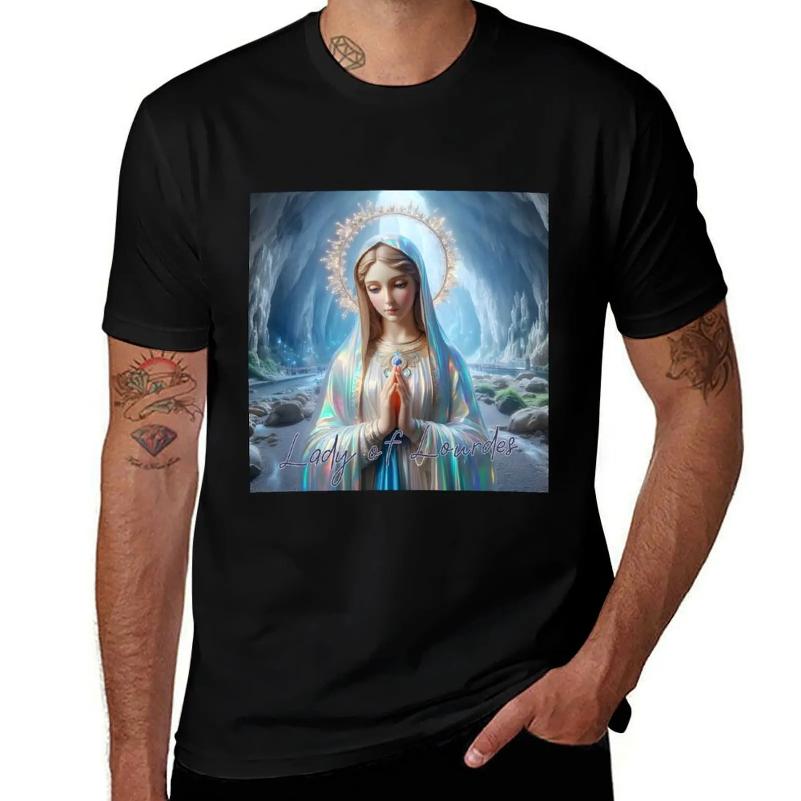 

Lady of Lourdes T-Shirt cotton graphic tees heavyweights cute clothes blue archive Men's t-shirt