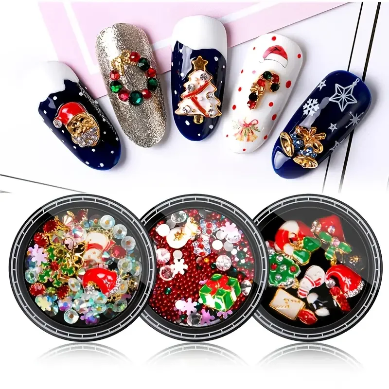 Christmas Nail Sequins Rhinestones Metal Studs - DIY Nail Design Decorations for Women Girls Sew on crystals Skirt Rhinestone