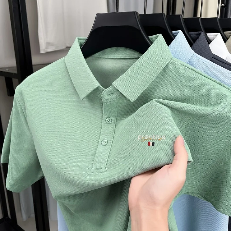Moda nueva bordado Camisa de polo de manga corta camiseta de lujo de marca solapa de los hombres de verano transpirable estilo coreano casual top