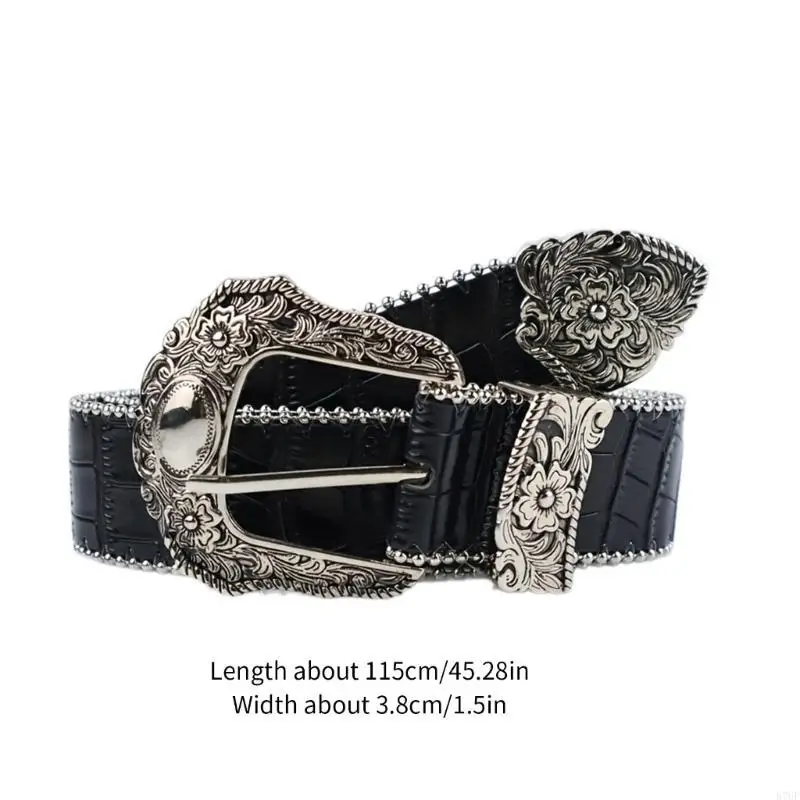 

R7UF Punk Body Chains for Dress Stage Dancing for Women Girls Beaded Belt Hot Girl Oversize Y2K Engraved Buckle Jeans Belt