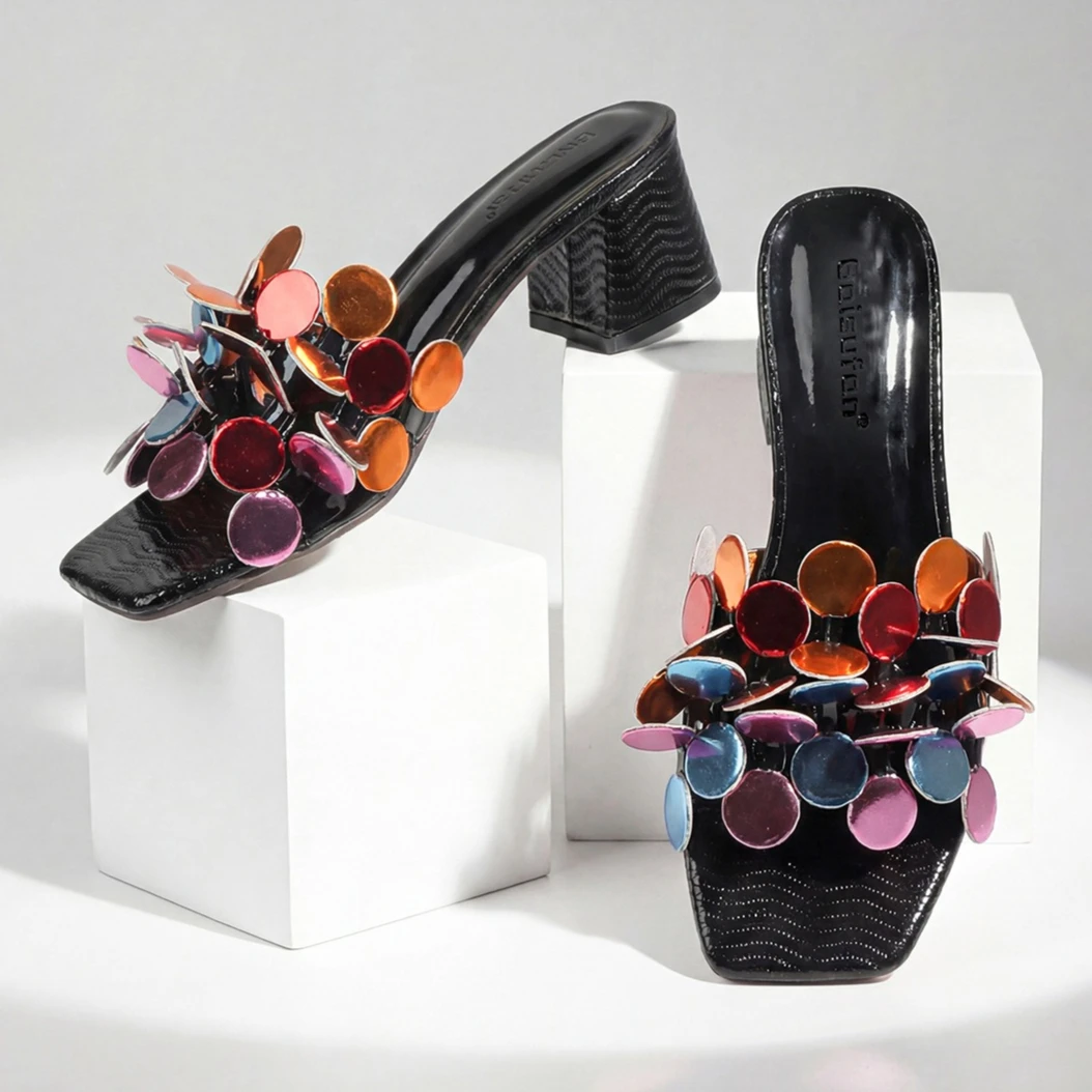 Summer Women Shoes Fashion Slipper Patent Leather High Heel Sandals Girl Beautiful Slides image 2