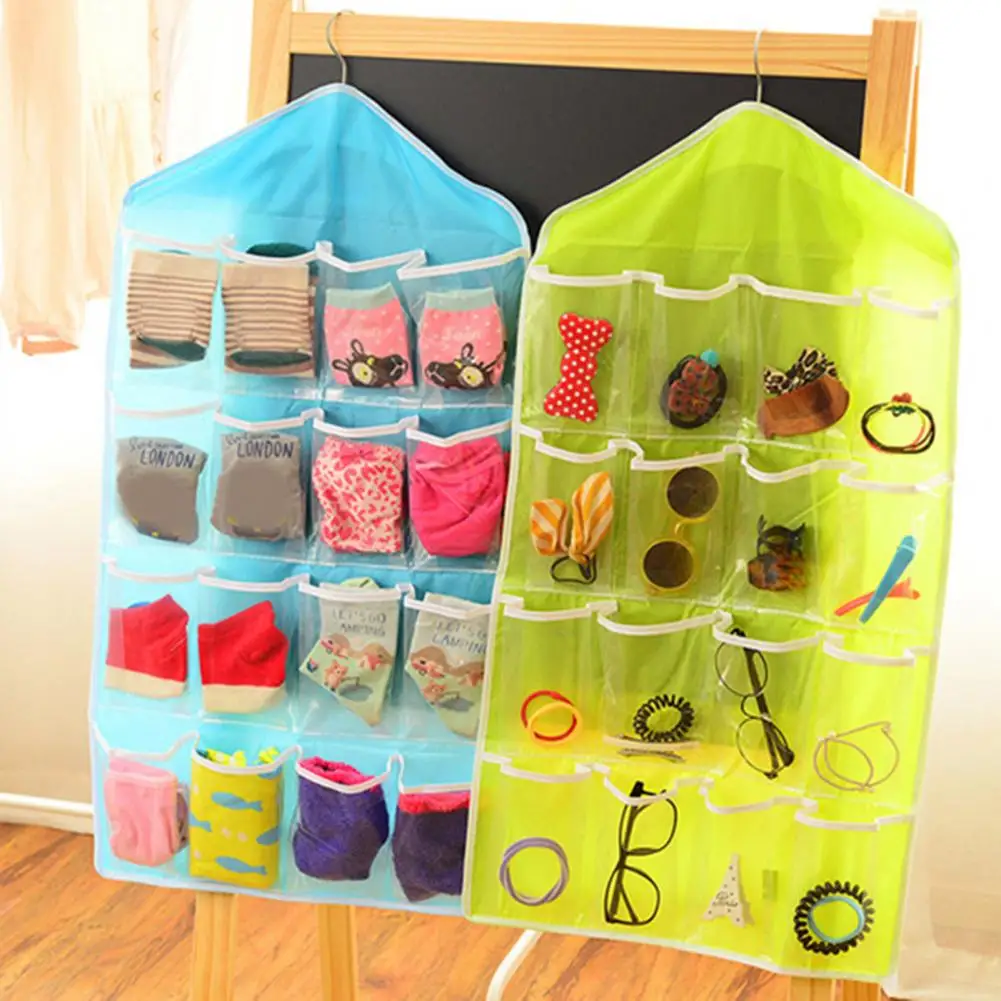 16 Grid Wall-Mount Hanging Pouch Multi-role Socks Bra Underwear Organizer Closet Storage Bag Dust-proof Wardrobe Hanging Bag