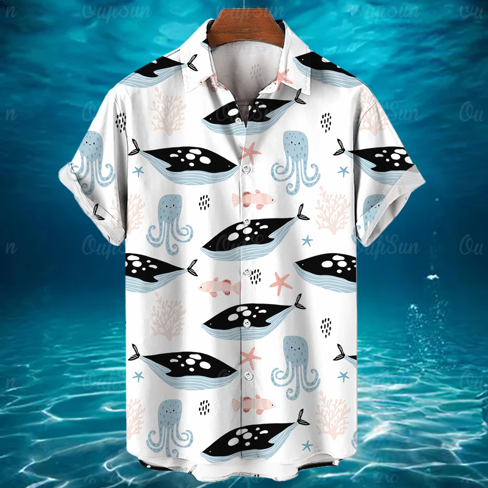 

Shirt For Men 2024 Men's Shirts Animal Short Sleeved Casual Fashion Ocean 3d Print Hawaiian Shirt Oversized Men's Clothing Tops