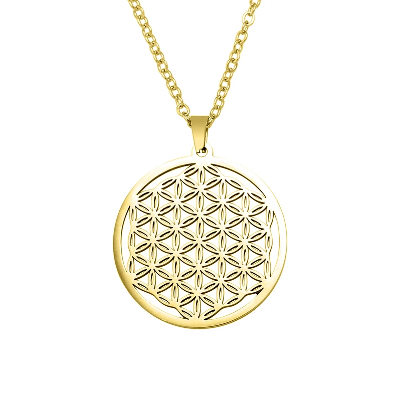 Ancient Egyptian Stainless Steel Sacred Geometry Flower Of Life Pendant Necklace