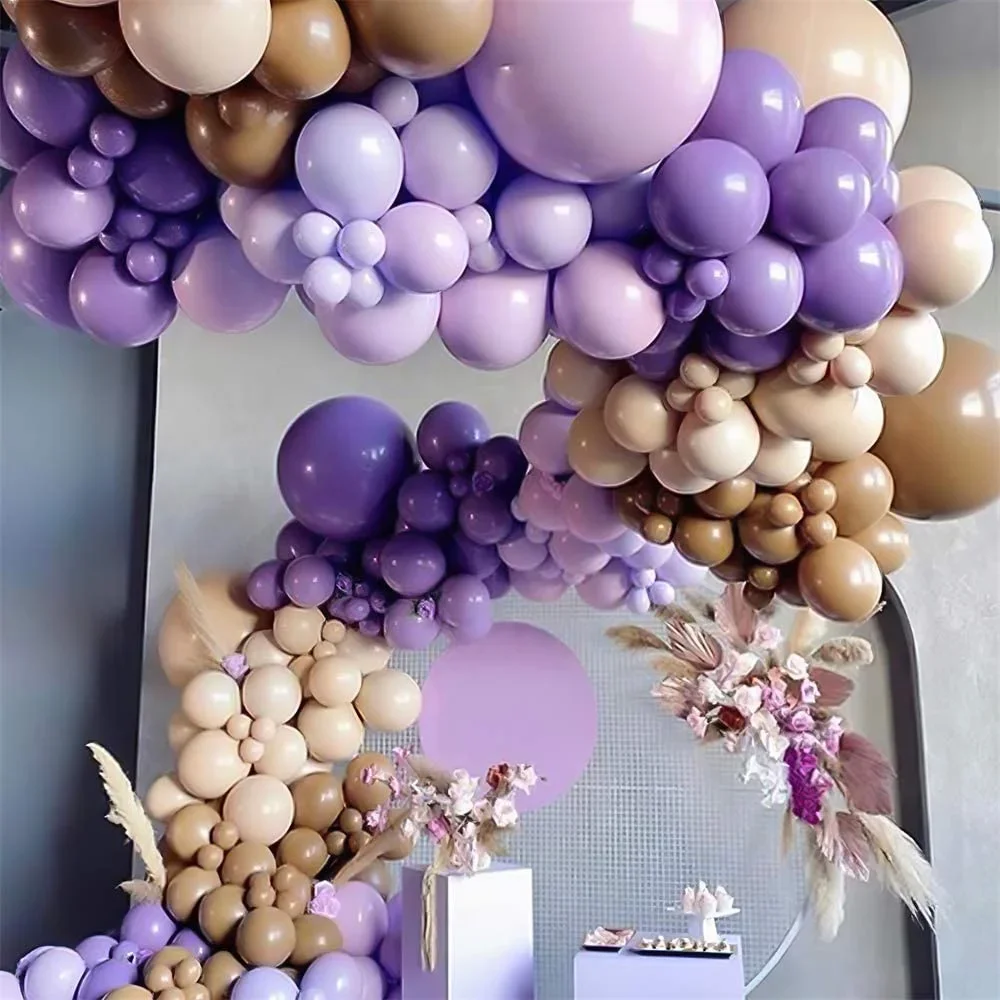 

144pcs Purple Balloon Garland Arch Skin Color Brown Balloons For Baby Shower Wedding Engagement Supplies Purple Theme Decoration