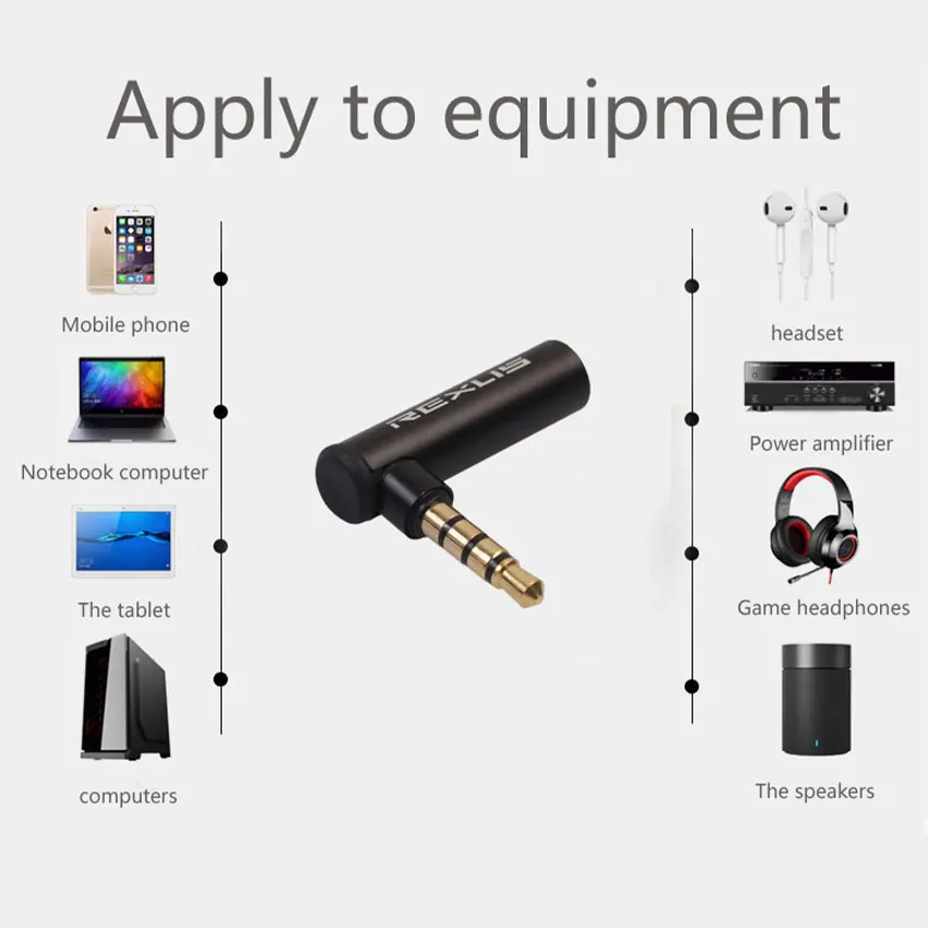 REXUS-90 conversor de áudio ângulo direito, macho para fêmea adaptador, L tipo conector, fone de ouvido estéreo, microfone, Jack Plug, 3,5 milímetros