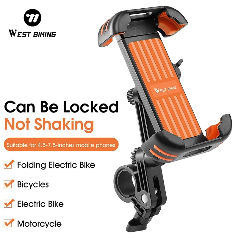 WEST BIKING Bike Phone Holder One Key Quick Release Anti Shock Aluminum Alloy Support Rod Silicone Protection Adjustable Mount