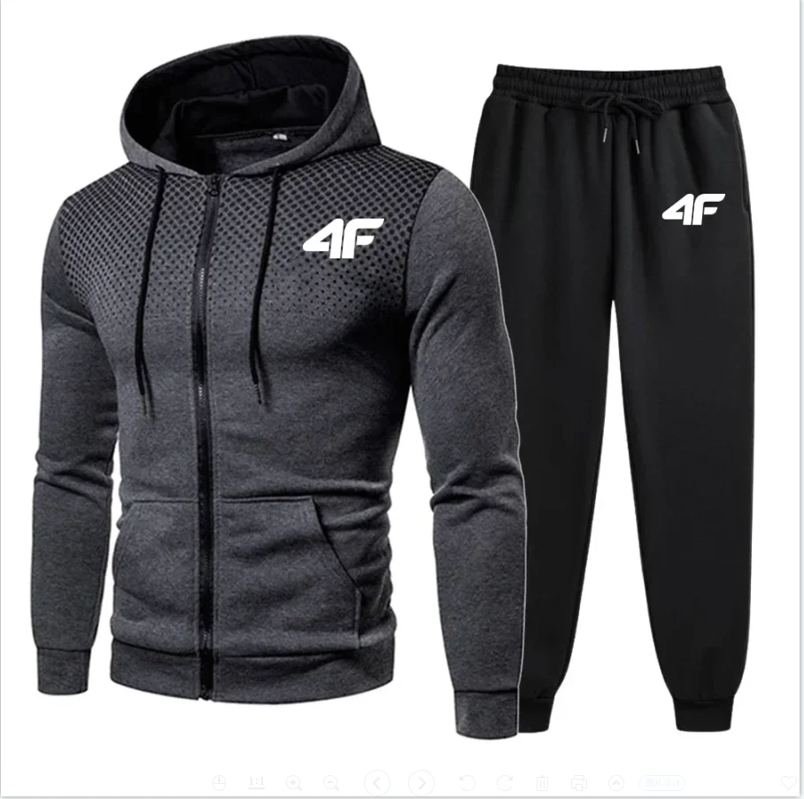 Ensemble sweat à capuche d'hiver pour hommes, mode polaire rouge, pantalon de marque noir, costume de jogging décontracté, survêtement