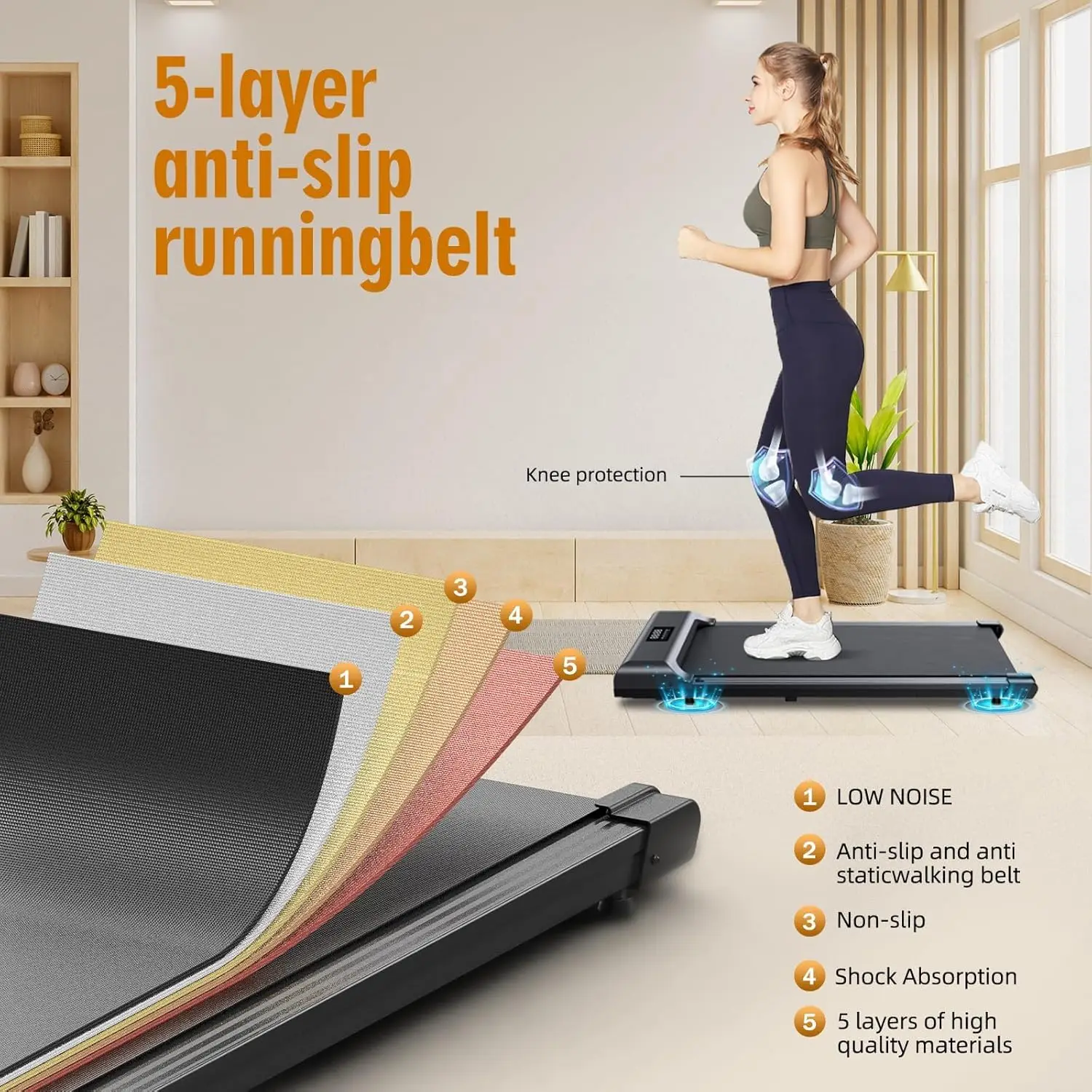 Under Desk Treadmill for Home Office, 2.5HP Walking Pad Treadmill with 300lb Weight Capacity, Portable Walking Pad