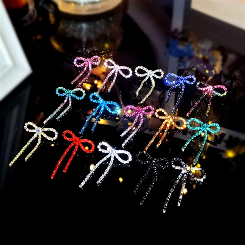 Elegante Strass-Schleifen-Quasten-Ohrringe für Frauen, lebendige, zarte, bunte Kristall-Quasten-Ohrringe, Party-Schmuckzubehör – Detail 16