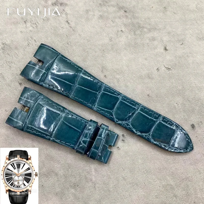 

FUYIJIA New Custom R-ogerD-ubuis Watch Band Top Alligator Strap 25MM Calibrator Genuine Leather Belt Crocodile Skin Watchbands