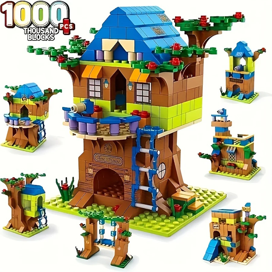 

Treehouse building block set, creative forest Treehouse building block model, desktop decoration. Gifts for family and friends