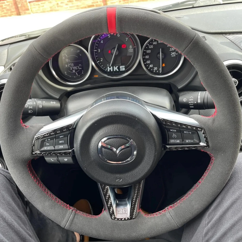 Hand Stitched Suede Leather Car Steering Wheel Cover For Mazda MX-5 MX5 2016-2020 Custom DIY Auto Steering Wheel Case