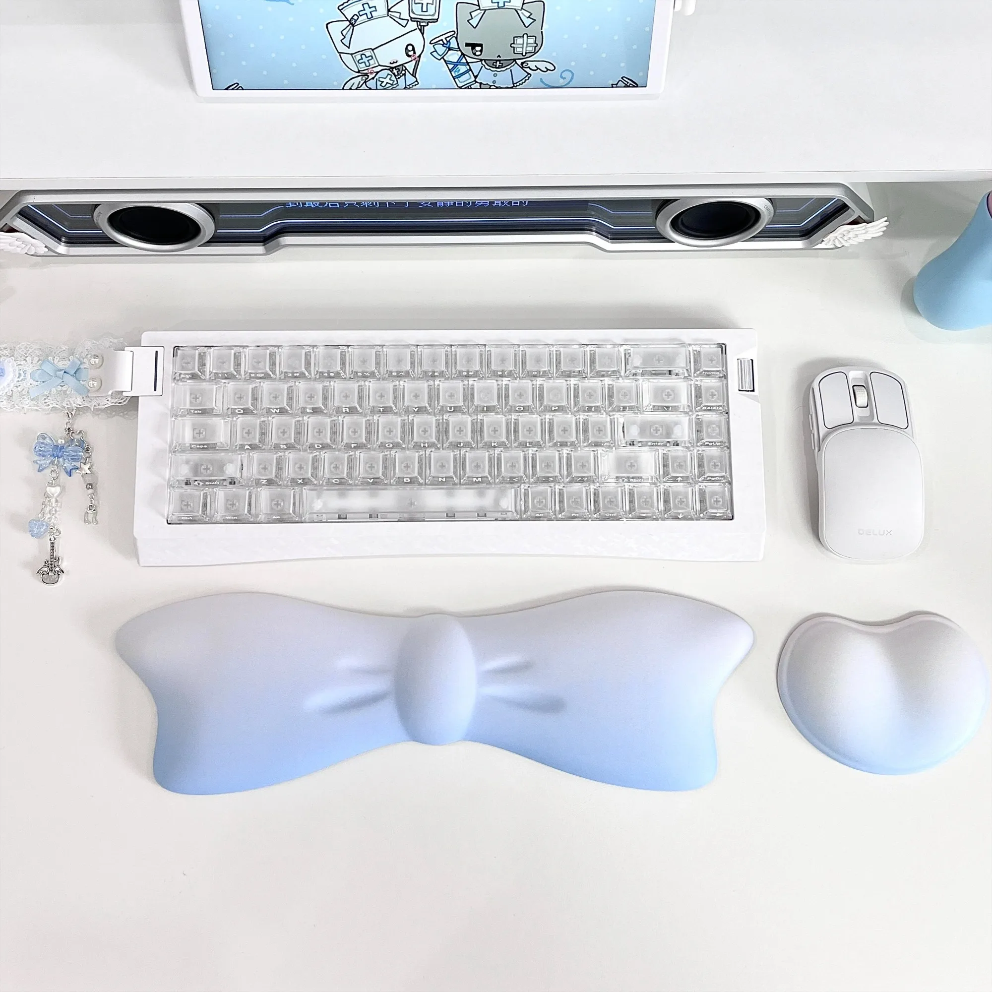 Niedliches Schmetterlingsband-Tastatur-Handgelenkpolster mit rutschfester Gummibasis, ergonomische Maus-Handgelenkauflage aus Memory-Schaum, Handauflage für Büro- und Gaming-Tastaturen