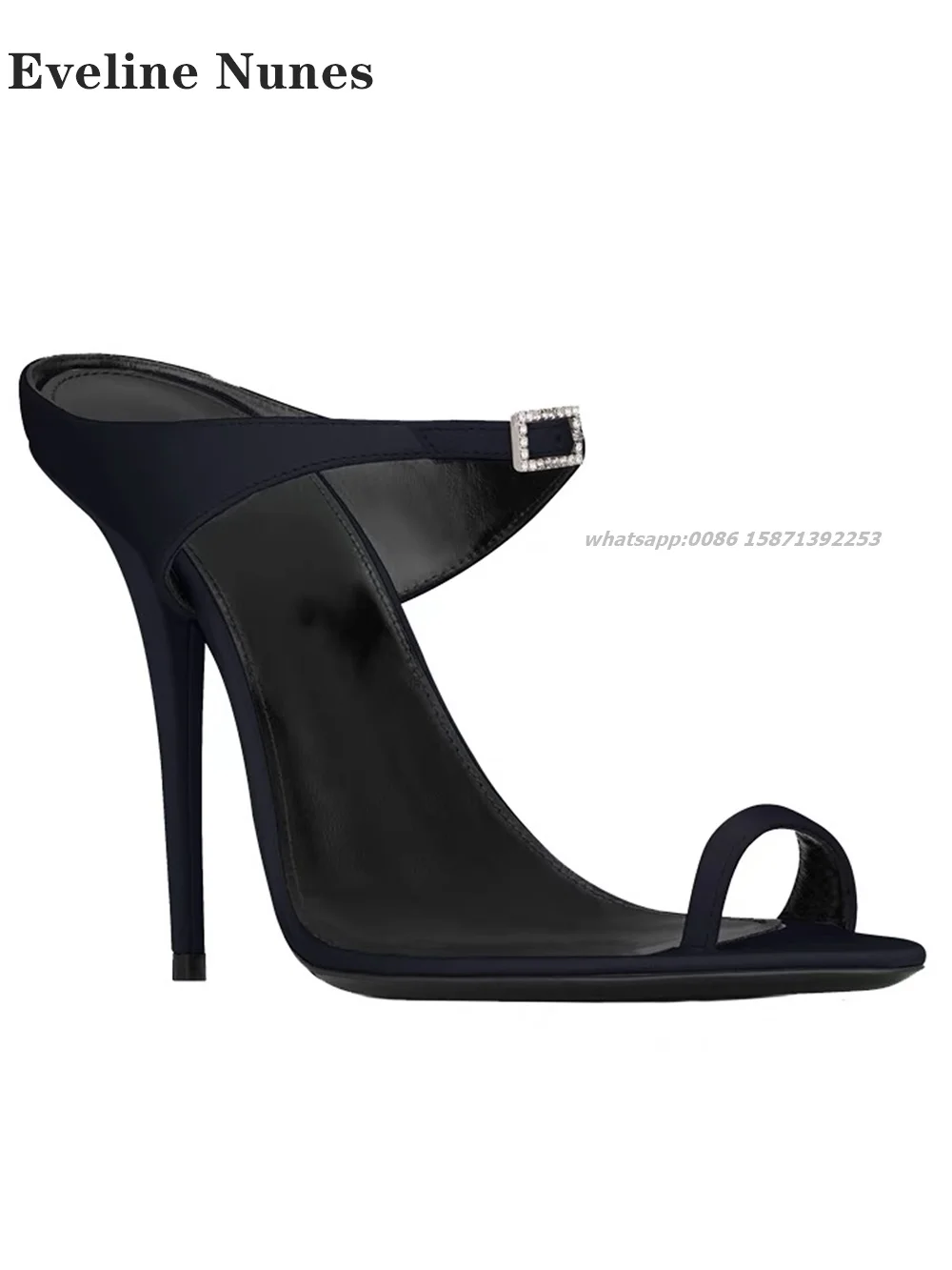 Clip Toe Straight Strap Slides Rhinestone Buckle Strap Slip On Women\'s Sandals Side Air Slingback Elegant Woman Heeled Shoes