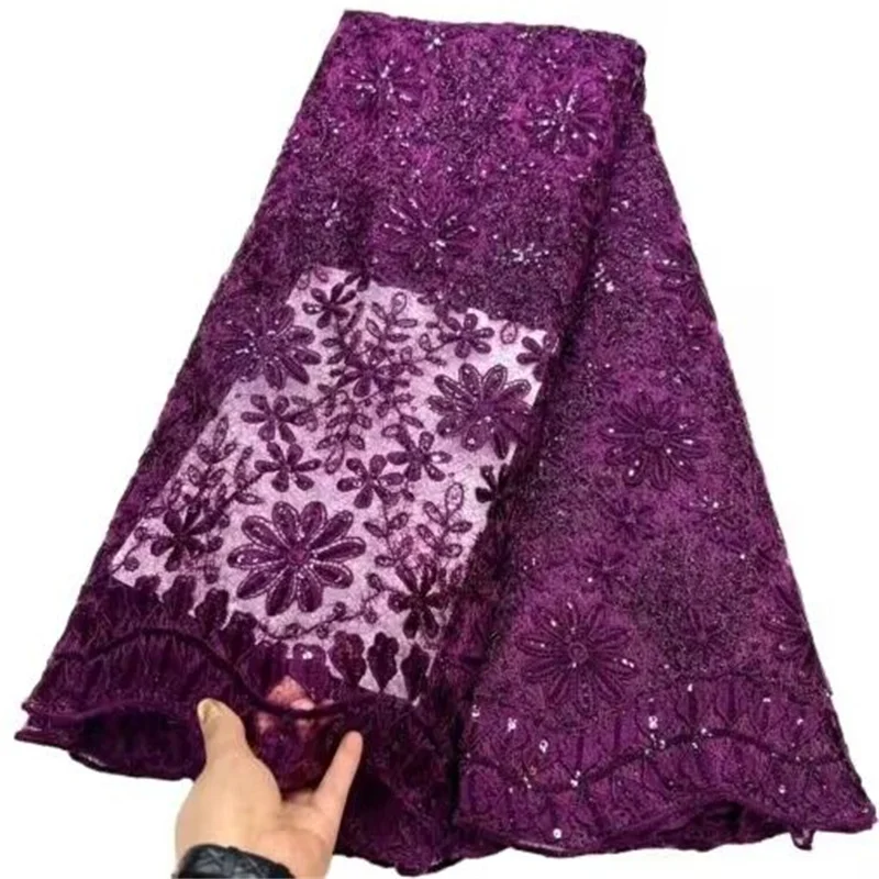 

Royal blue Latest French Nigerian Lace Fabrics 2020 purple High Quality Lace African Lace Fabric For Wedding Tulle Lace Material