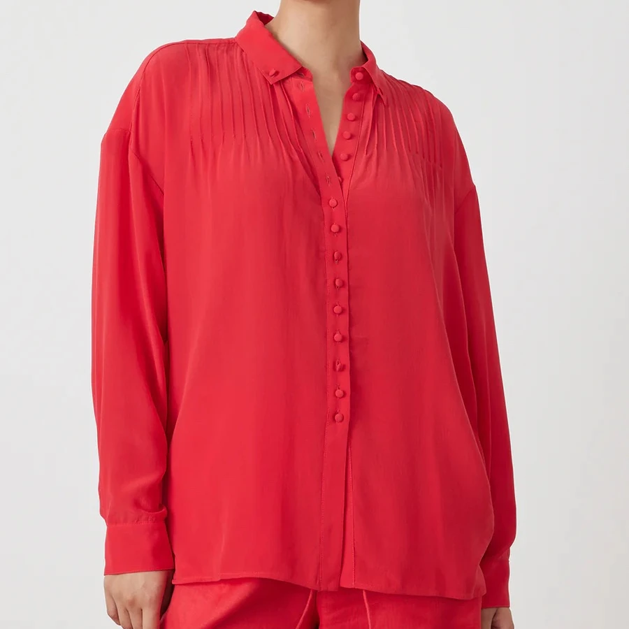 

Women Red Silk Blouse 2023 New Fashion Shirt Full Sleeve Turn Down Collar shirt tops