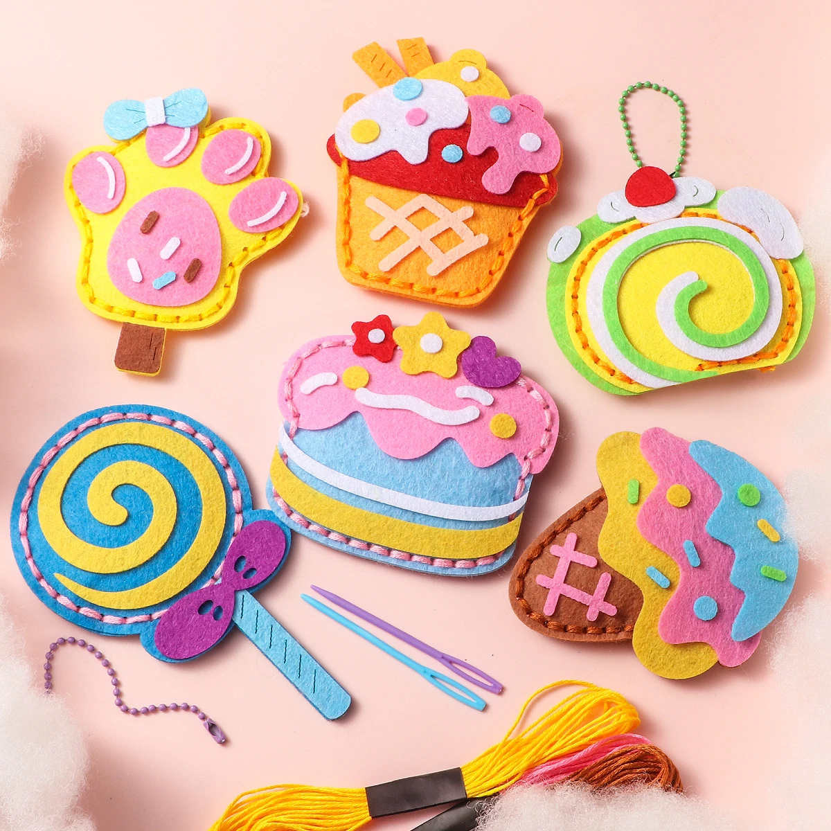 Cute Dessert Cake DIY Sewing Kit - 6-Piece Wallet Charm Craft Set | Creative Handmade Gift for Girls, Best Friends Birthday  Fun