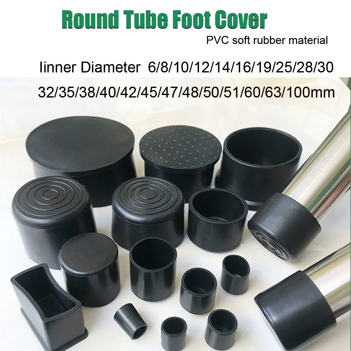 6-100mm PVC Soft Rubber Pipe Cover Table Chair Foot Pad Table Leg Protection Cover  Anti Slip Pipe Cover Round Tube Pipe End Cap