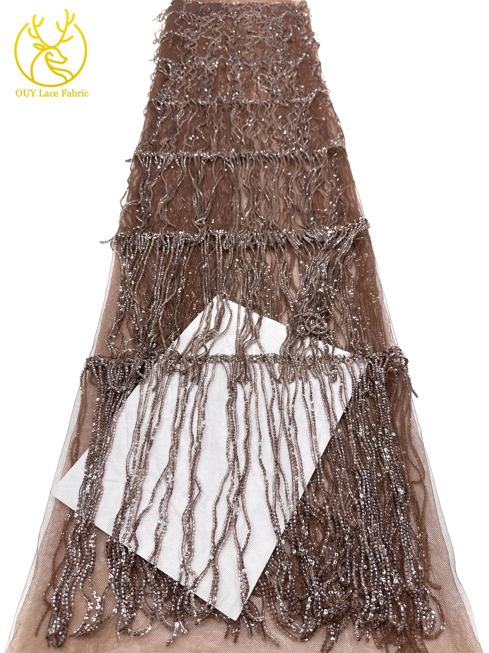 Weinroter nigerianischer 3D-Quasten-Perlen-Spitzenstoff, französischer Pailletten-Tüll-Spitzenstoff, afrikanischer Spitzenstoff für Damen, Hochzeitskleid, Nähen – Detail 30