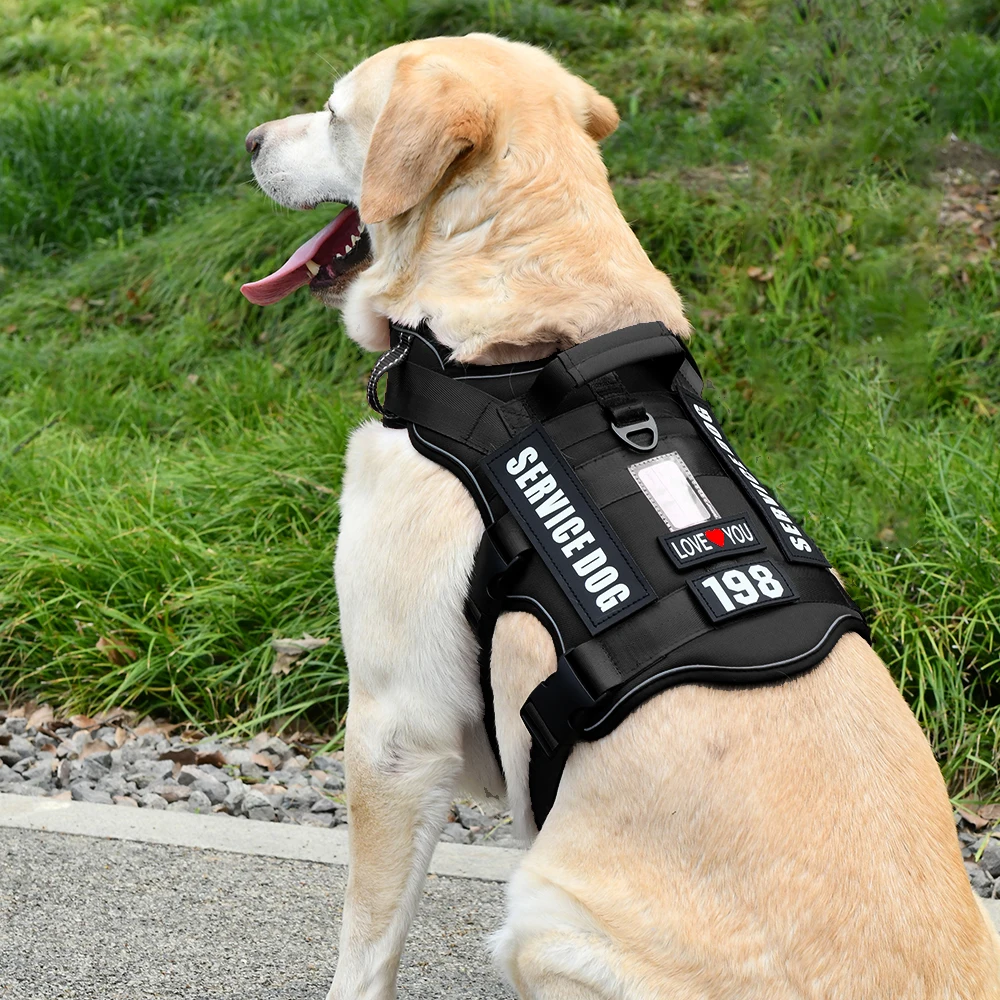 Service-Hundeweste, kein ziehendes Hundegeschirr mit 4 Hundeflicken, reflektierendes Haustiergeschirr mit langlebigem, weich gepolstertem Griff für das Training Med – Detail 6