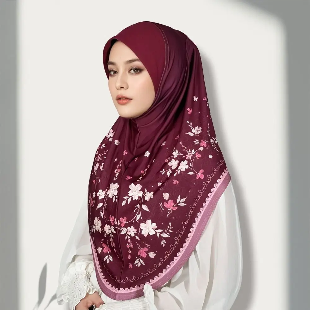 Breathable Eid Al-Fitr Long Floral Turban Adjustable Cotton Printed Arab Lady Headscarf Multiple Colors Versatile