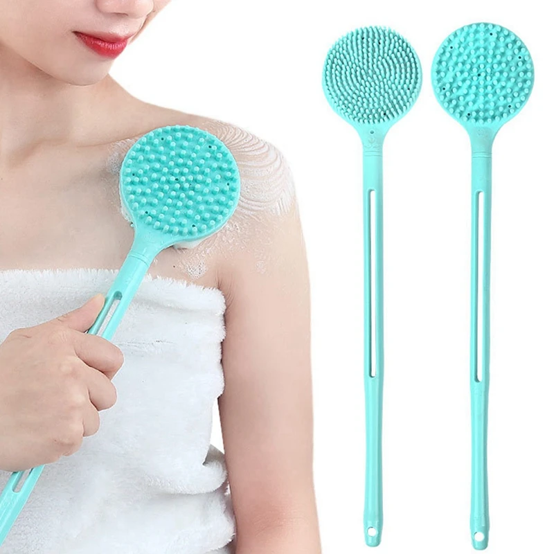 2X Double-Sided Shower Body Brush Silicone Long Handle Bathroom Wash Brush Bathing Massage Back Body Exfoliating Brush