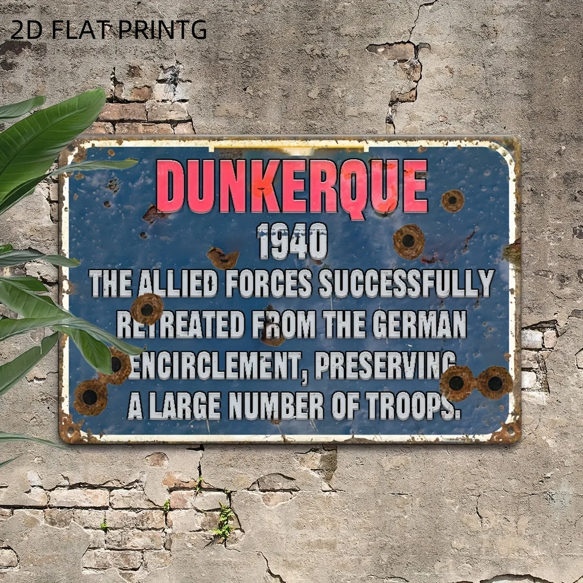 Vintage Military Tin Sign - DUNKERQUE 1940 WWII Allied Forces Metal Wall Plaque, Rustic Outdoor/Indoor Decor for Garage, Man C