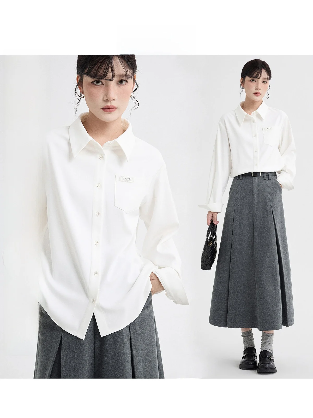 

Новая универсальная повседневная блузка Guier Ele White Long Sve с вышивкой для женщин, весна-осень 2025