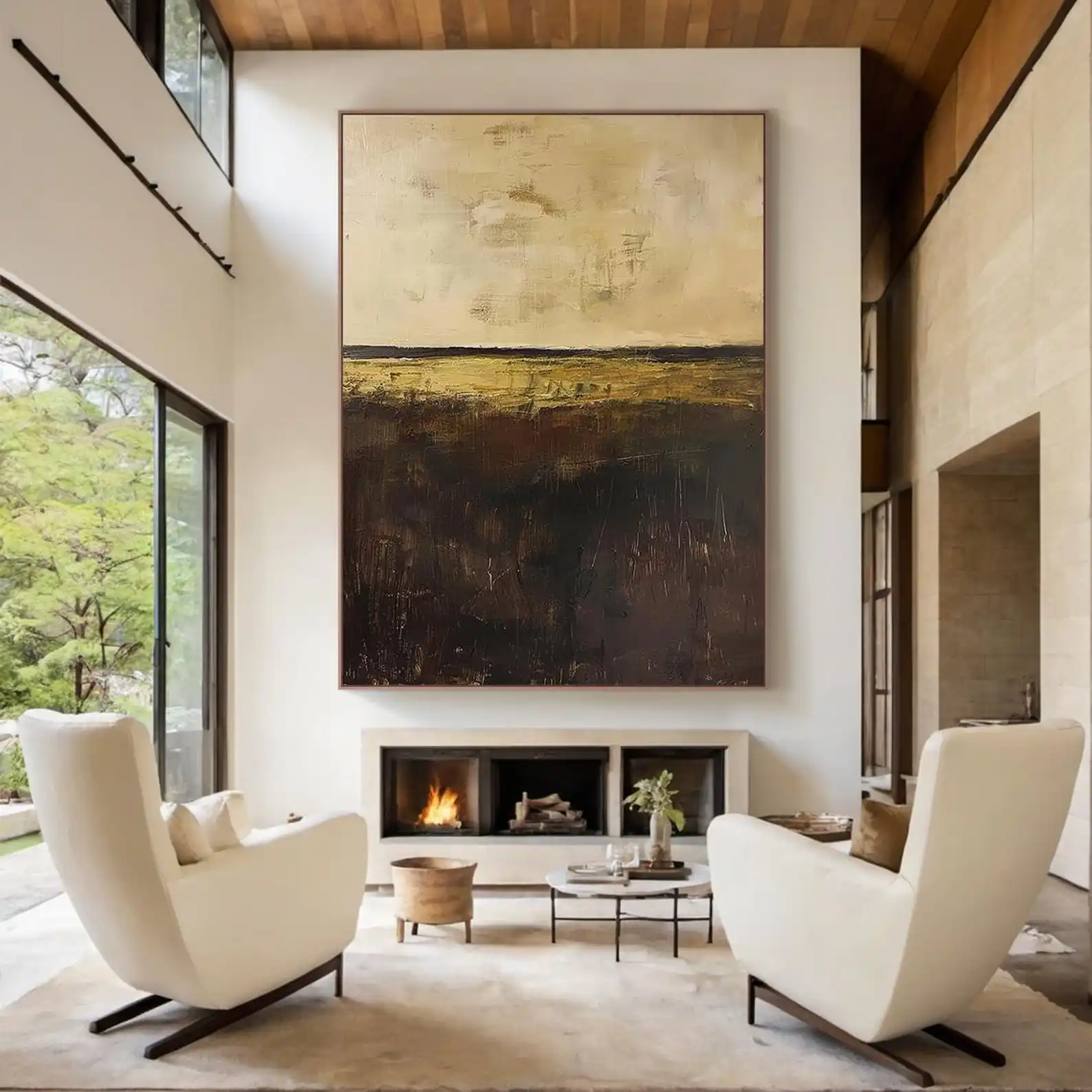 

Mhemy Large Neutral Abstract Landscape Hand Painted Painting Minimalist Beige and Brown Textured Canvas Wall Art for Living Room