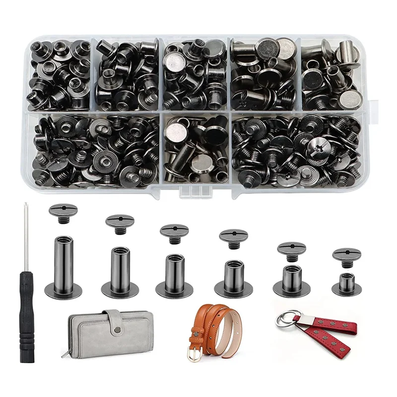 

AA81-150Sets Chicago Винты Ассорти Комплект Круглые Кожаные Заклепки с Плоской Головкой M5 Chicago Крепежные Винты Углеродистая Сталь Для Украшения Черного