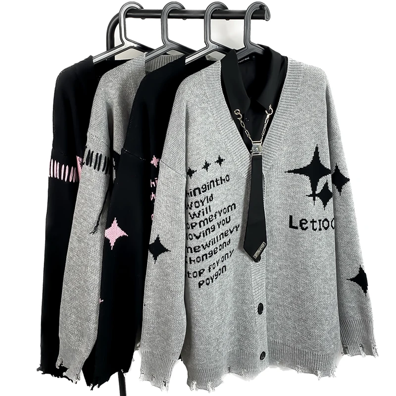 2023 Autumn And Winter Style American Retro Alphabet Cardigan Sweater Men And Women Loose Oversize Couple Coats V-neck Pullovers