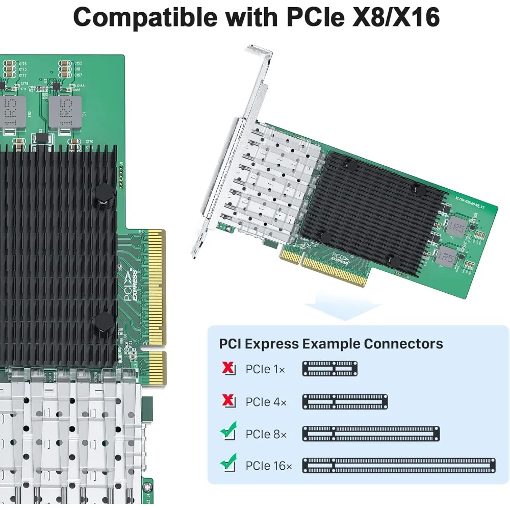بطاقة شبكة SFP+ PCI-E سعة 10 جيجابايت NIC، محول شبكة إيثرنت متقارب يدعم خادم Windows/Linux/VMware Esxi