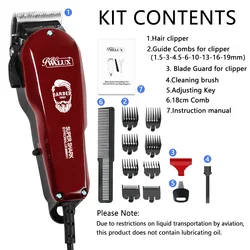 WALUX Professional AC220-240V Hair Clipper 10W Powerful Hair Trimmer Home Man Shaver 2M Cable Hair Cutting Machine 8 Guard Combs