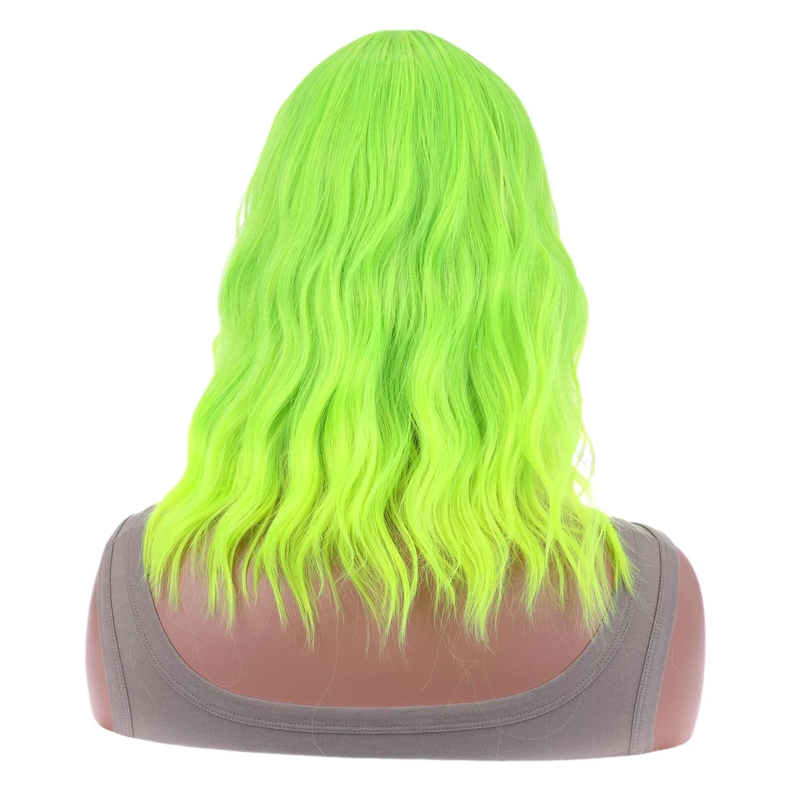 14 Inch Women's Green Curly Wig Synthetic Natural Fake Hair Replacement for Woman Girls Daily Hair Styling