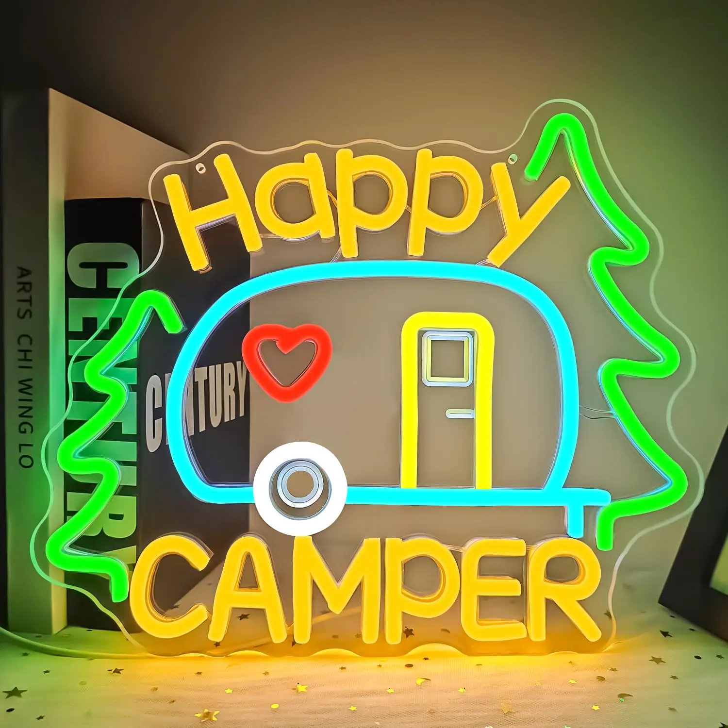 

Неоновая вывеска Happy Camper для декора стен, неоновые огни для кемпинга, вечеринки, декор для туристического автомобиля, подарки, украшения для кемпинга